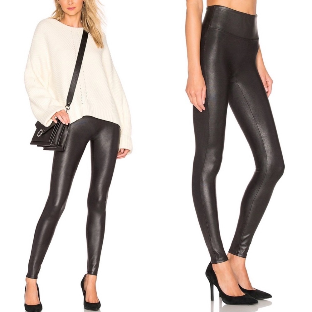 Spanx Faux Black Leather Leggings - medium tall